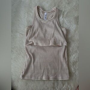 Latched Mama Cream and Rust Brown Striped Ribbed Nursing Tank Top